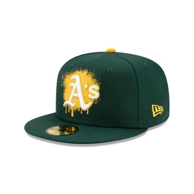 Green Oakland Athletics Hat - New Era MLB Drip Front 59FIFTY Fitted Caps USA6074398